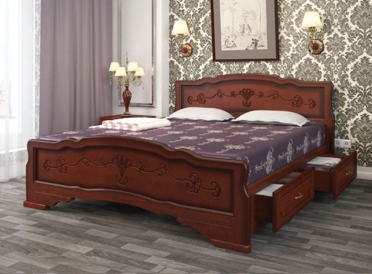 Фото Кровать двуспальная Карина-6 (СМ 180х200) с выдвижными ящиками, без основания с универсальными царга от производителя Браво-мебель в Красноперекопске по цене 23 590 ₽
