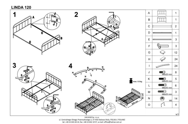 Фото Кровать односпальная Halmar Linda (СМ 120х200) c основанием от производителя Halmar  в Красноперекопске по цене 19&nbsp;210 ₽