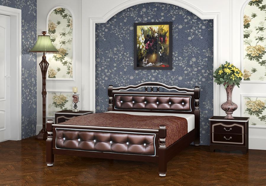 Фото Кровать двуспальная Карина-11 (СМ 160х200) с элементами экокожи, без основания с универсальными царг от производителя Браво-мебель в Красноперекопске по цене 18 910 ₽