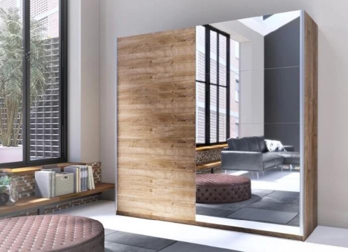 Шкаф-купе-2D typ 78 Beta (2 двери) (Материал дверей:мдф-зеркало, цвет дверей:дуб риббек, цвет каркаса:дуб риббек (Helvetia) )